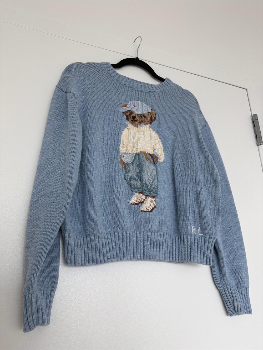 **RARE** Ralph Lauren Blue Knit Crewneck Sweater with Bear Motif - Size Medium - Picture 2 of 7